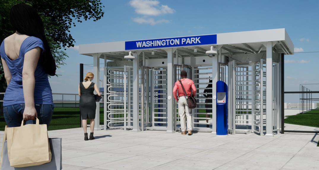Rendering of Secure Platform Plan entrance at Washington Park MetroLink Station